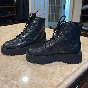 CHANEL Black Quilted Lace-Up Boots